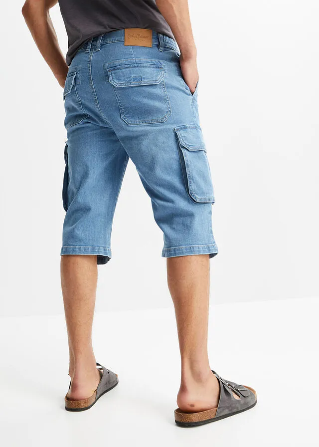 Bermudas vaqueras elásticas de corte cómodo y regular azul claro denim