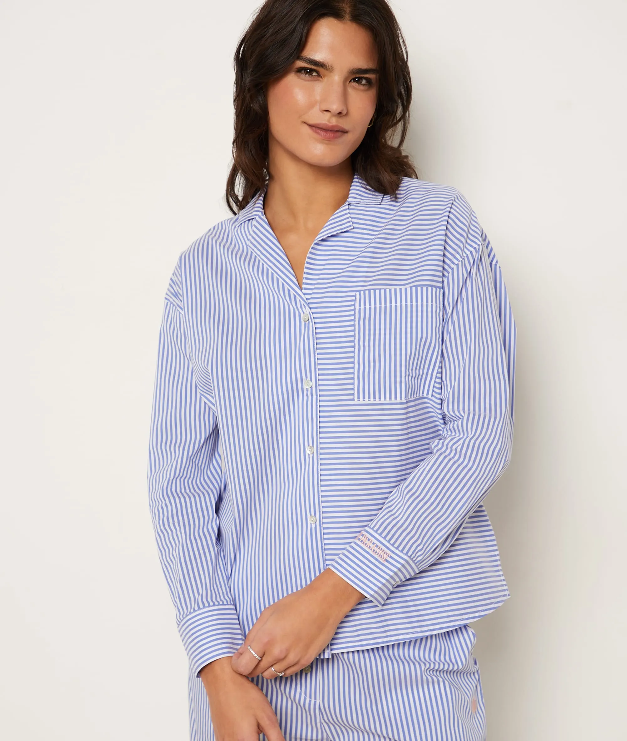 Camisa pijama algodón, finas rayas CLEEO BLEU - ETAM