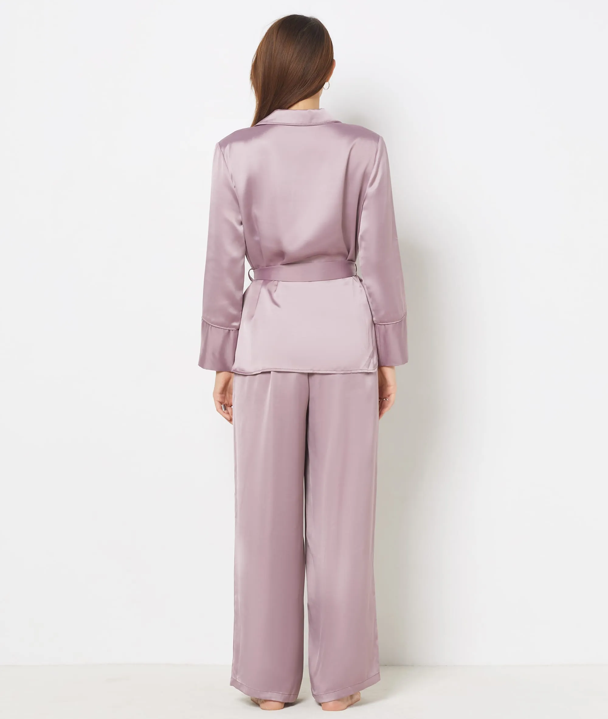 Camisa pijama de satén con lazada ELY MAUVE - ETAM