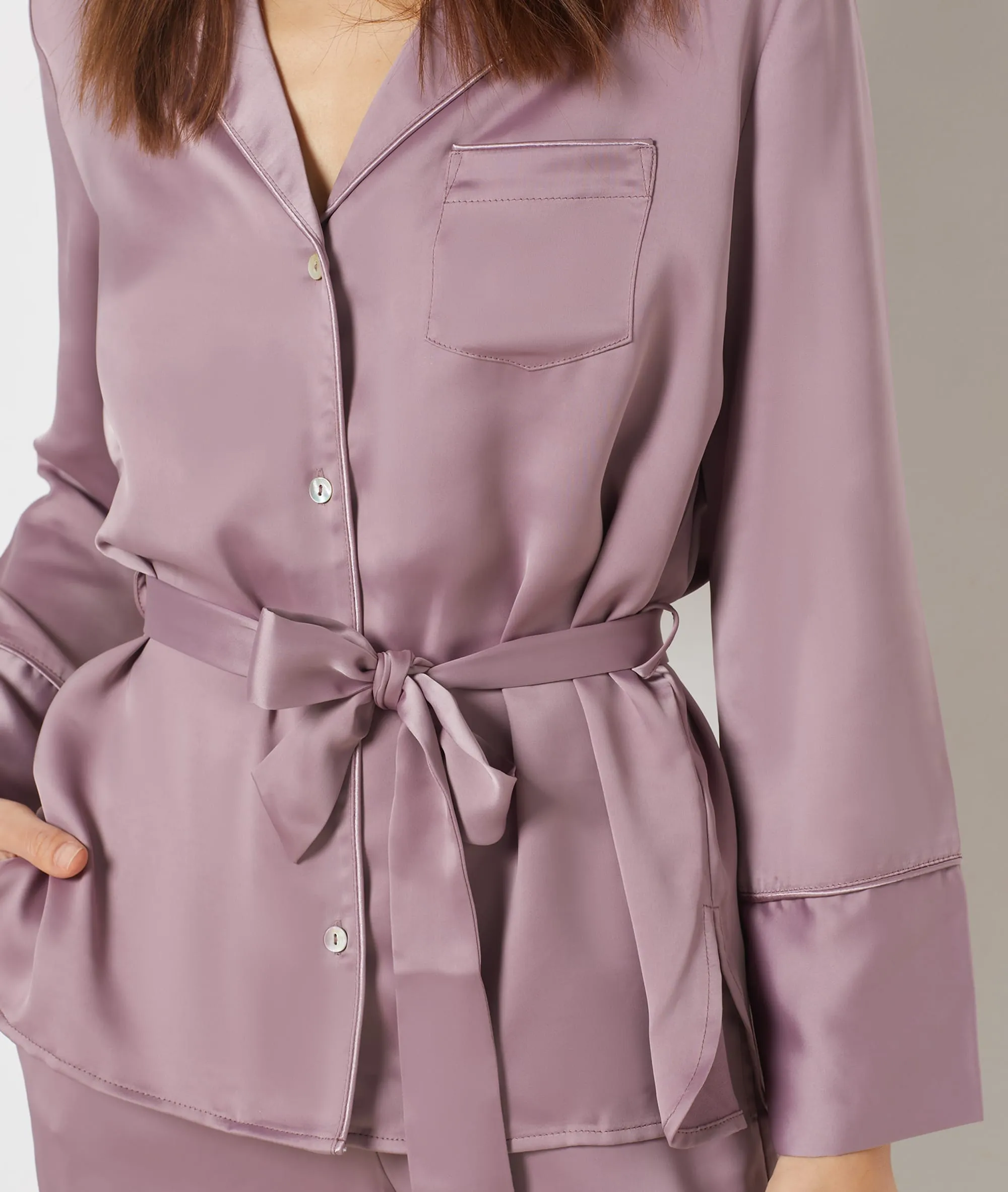 Camisa pijama de satén con lazada ELY MAUVE - ETAM