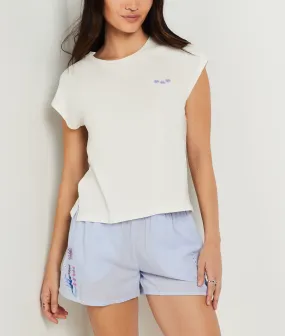 Camiseta de algodón motivo flor bordada BEGONIA BLANC - ETAM