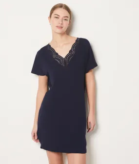 Chemise de nuit décolleté dentelle en modal JOSEPHINE MARINE - ETAM