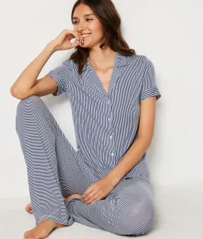 Chemise de pyjama manche courtes à rayures MOLLY STRIPES MARINE - ETAM