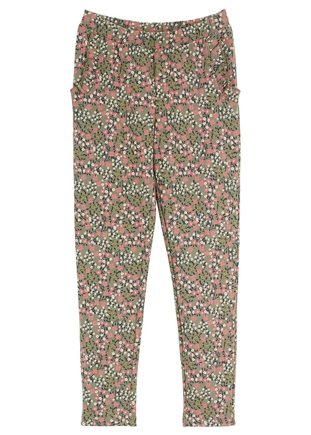 Leggings Verde oliva-granate-rosa frambuesa-rojo ruibarbo de flores