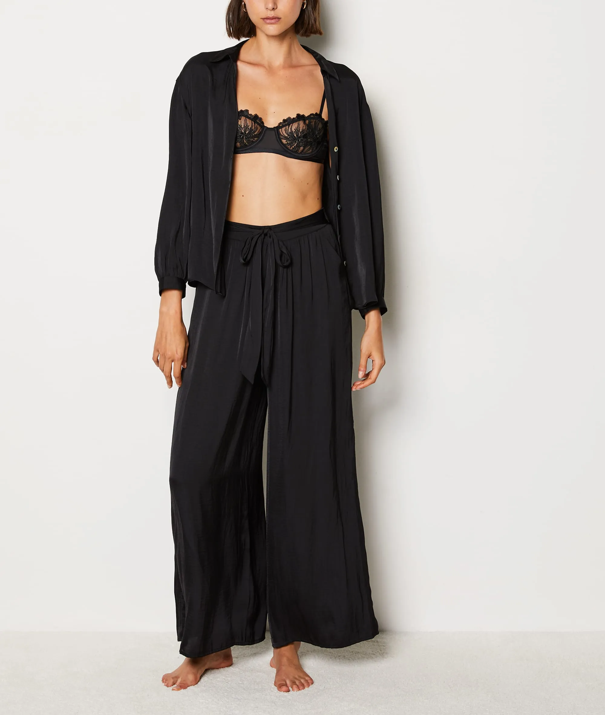 Pantalon de pyjama satiné coupe large SATO NOIR - ETAM