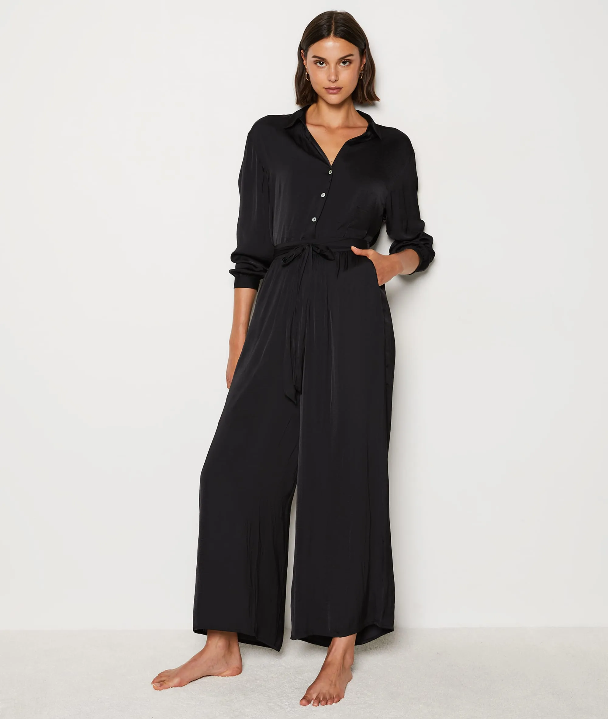 Pantalon de pyjama satiné coupe large SATO NOIR - ETAM