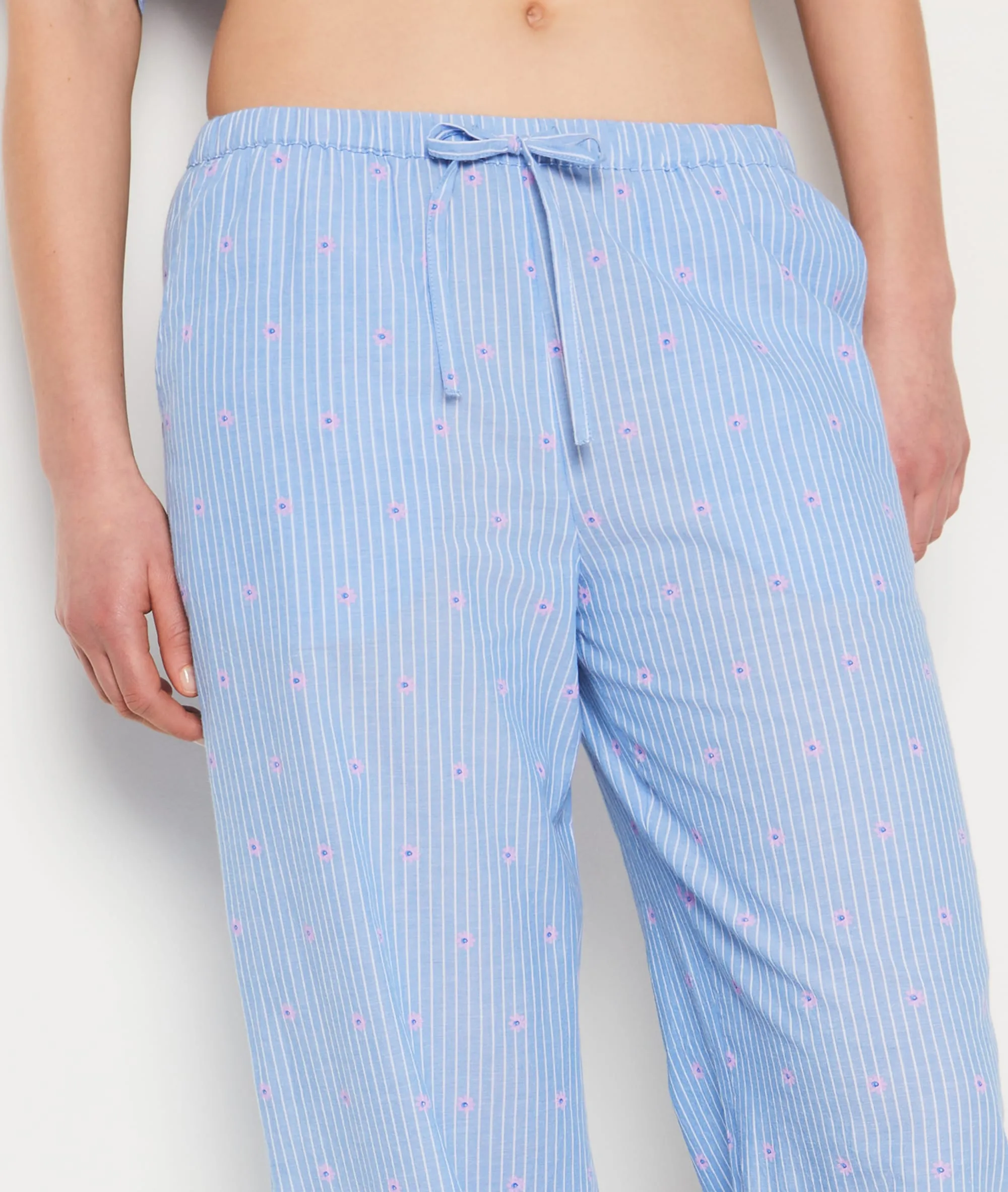 Pantalón pijama estampado de rayas y bordado floral BEGONIA BLEU - ETAM