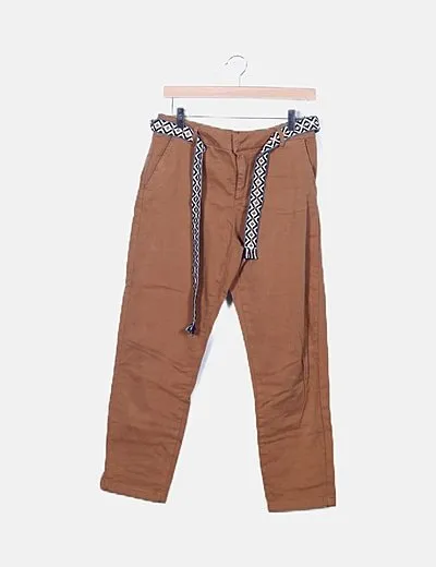 Vero Moda Pantalón chino marrón cinturón étnico