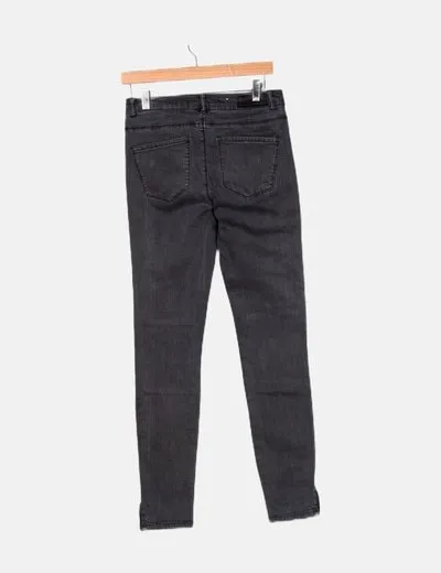 Vero Moda Pantalón gris denim bajo cremalleras